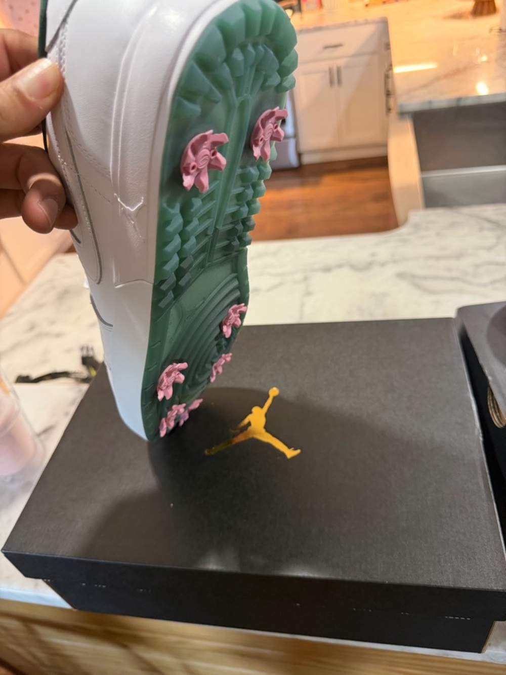 Jordan Men's White Sneakers with Green Lining - Picture 2 of 2
